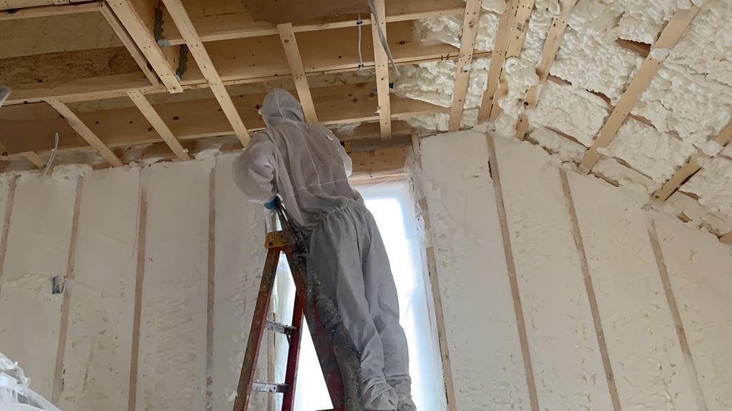 Sergio's Insulation applicator on a ladder