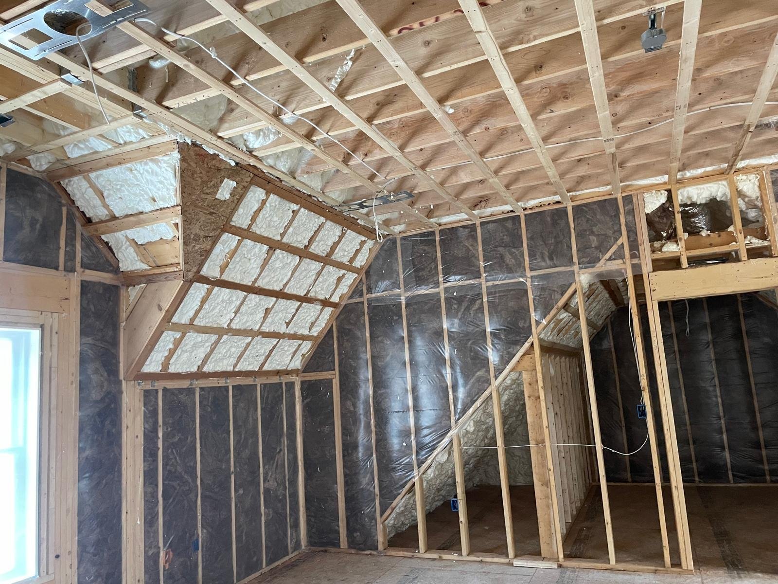 Vaulted attic with framing exposed