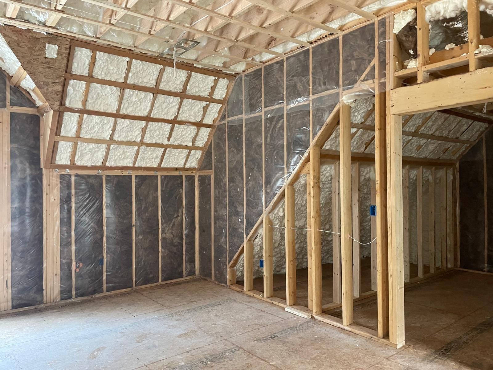 Spray foam attic ceiling under poly
