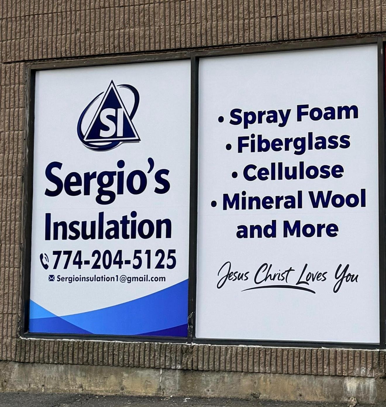 Sergio's Insulation storefront sign